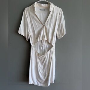Abercrombie & Fitch Ivory Cutout Drawstring Midi Dress